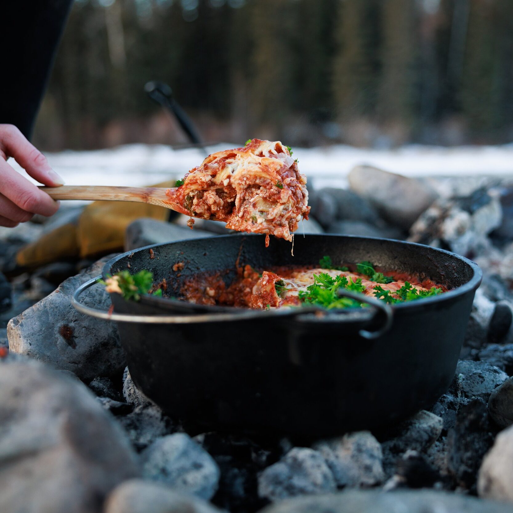 Campfire Dutch Oven Lasagna